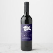 Elegante Navy Blue White Gold Hochzeit Weinetikett (Vorderseite)