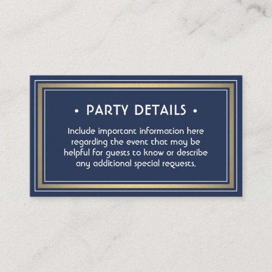 Elegante Navy Blue, White & Gold Imitate - Details Begleitkarte (Vorderseite)