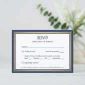 Elegante Navy Blue White & Gold mit Optionen zum E RSVP Karte (Stehend Vorderseite)