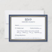 Elegante Navy Blue White & Gold mit Optionen zum E RSVP Karte (Vorderseite)