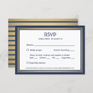 Elegante Navy Blue White & Gold mit Optionen zum E RSVP Karte