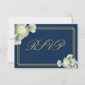 Elegante Navy Blue White Roses Minimal RSVP Karte (Vorderseite)
