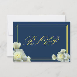 Elegante Navy Blue White Roses Minimal RSVP Karte