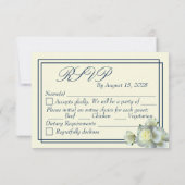 Elegante Navy Blue White Roses Minimal RSVP Karte (Rückseite)