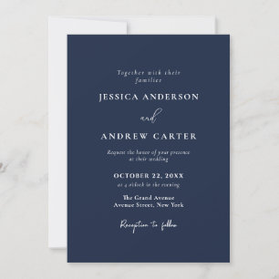 Elegante Navy Blue & White Simple Wedding Einladung