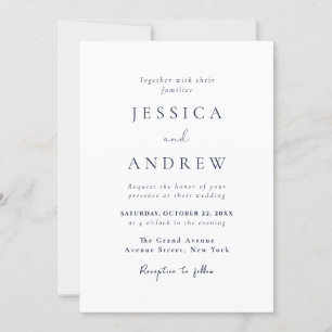 Elegante Navy Blue & White Simple Wedding Einladung