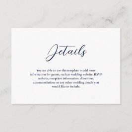 Elegante Navy Blue & White Simple Wedding Enclosur Begleitkarte