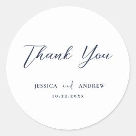 Elegante Navy Blue & White Simple Wedding Runder Aufkleber