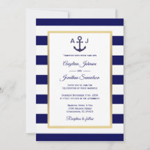 Elegante Navy Blue White Stripes Nautical Wedding