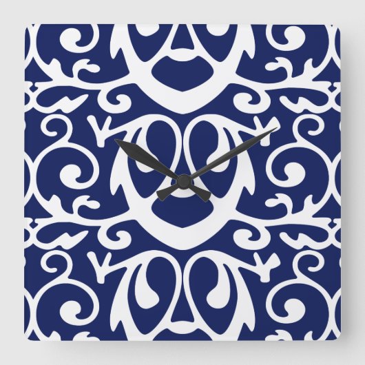 Elegante Navy Blue-White-Wall-Uhr Quadratische Wanduhr (Vorderseite)