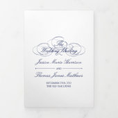 Elegante Navy Blue & White Wedding Dreifach-gefaltete Programmkarte (Cover)