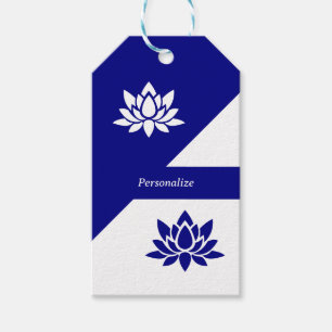 Elegante Navy Blue White Zen Yoga Lotus Blume Geschenkanhänger