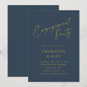 Elegante Navy Blue Yellow Gold Engagement Party Einladung (Vorne/Hinten)