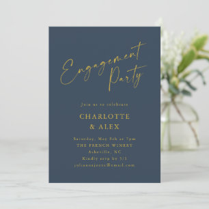 Elegante Navy Blue Yellow Gold Engagement Party Einladung