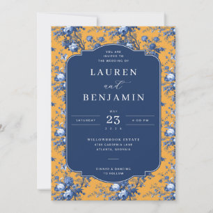 Elegante Navy-Blumen-Hochzeitseinladung Einladung