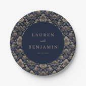 Elegante Navy-Blumen Pappteller (Vorderseite)