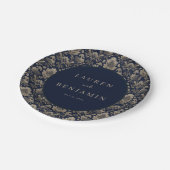 Elegante Navy-Blumen Pappteller (Schrägansicht)