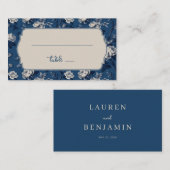 Elegante Navy-Blumen Platzkarte (Vorne/Hinten)