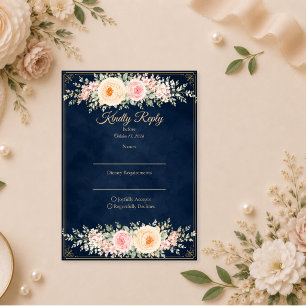 Elegante Navy-Blumenhochzeit RSVP Karte