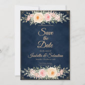 Elegante Navy-Blumenhochzeit Save The Date (Vorderseite)