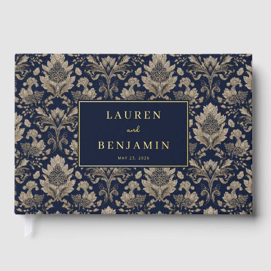 Elegante Navy Blumenmuster Gästebuch (Vorderseite)