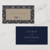 Elegante Navy Blumenmuster Platzkarte (Vorne/Hinten)