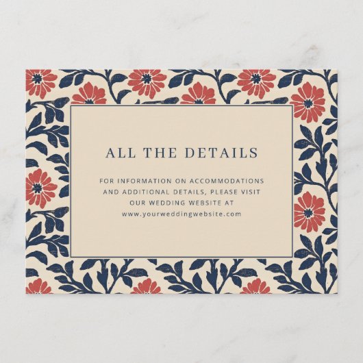 Elegante Navy Blumenrand Begleitkarte (Vorderseite)