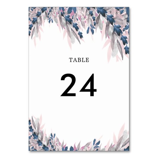 Elegante Navy Blush Aquarell Tischnummer Card (Vorderseite)