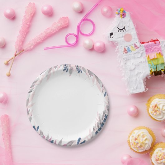 Elegante Navy Blush Aquarellpapier-Teller Pappteller (Party)