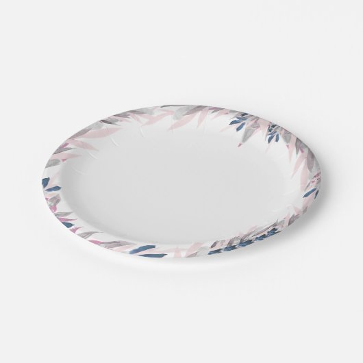 Elegante Navy Blush Aquarellpapier-Teller Pappteller (Schrägansicht)