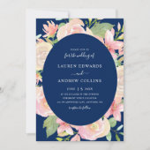 Elegante Navy Blush Bloral Frame Wedding Einladung (Vorderseite)