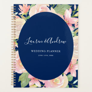 Elegante Navy Blush Bloral Frame Wedding Planer