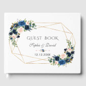 Elegante Navy Blush Blume Bloom Gold Wedding Gästebuch (Vorderseite)