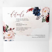 Elegante Navy Blush Burgund Wasserfarbe Blume Dreifach Gefaltete Einladung (Innen Erste Seite)