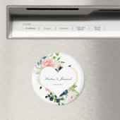 Elegante Navy Blush Rose Blumenzwiebelherz Hochzei Magnet (In Situ (Geschirrspüler))