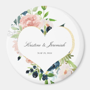 Elegante Navy Blush Rose Blumenzwiebelherz Hochzei Magnet