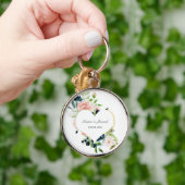 Elegante Navy Blush Rose Blumenzwiebelherz Hochzei Schlüsselanhänger (Hand)