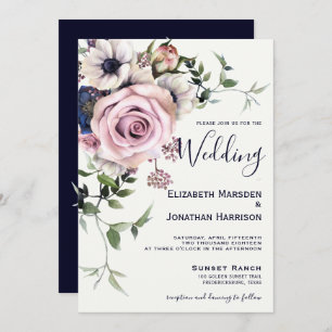 Elegante Navy Blush Rose Vintag Einladung