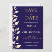 Elegante Navy-Botanik-Rand-Hochzeit Save The Date (Vorderseite)