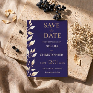 Elegante Navy-Botanik-Rand-Hochzeit Save The Date