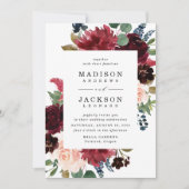 Elegante Navy Burgundy Blush Floral Wedding Einladung (Vorderseite)