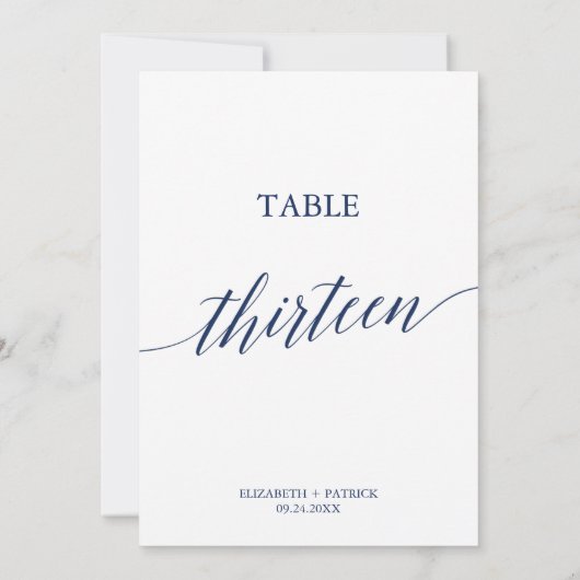 Elegante Navy Calligrafy Table 13 Tischnummer (Rückseite)