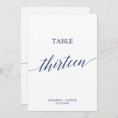Elegante Navy Calligrafy Table 13 Tischnummer (Vorne/Hinten)