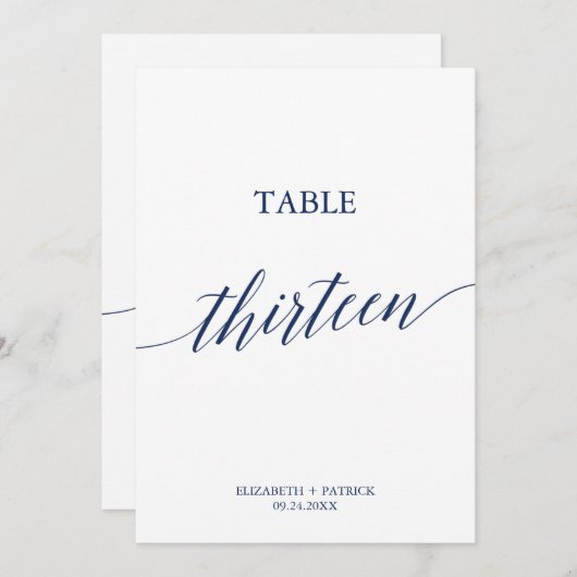 Elegante Navy Calligrafy Table 13 Tischnummer (Vorne/Hinten)