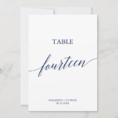 Elegante Navy Calligrafy Table 14 Tischnummer (Vorderseite)