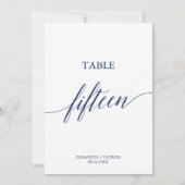 Elegante Navy Calligrafy Table 15 Tischnummer (Rückseite)