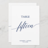 Elegante Navy Calligrafy Table 15 Tischnummer (Vorne/Hinten)