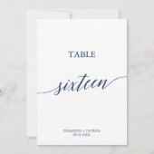 Elegante Navy Calligrafy Table 16 Tischnummer (Vorderseite)