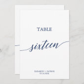 Elegante Navy Calligrafy Table 16 Tischnummer (Vorne/Hinten)