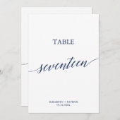 Elegante Navy Calligrafy Table 17 Tischnummer (Vorne/Hinten)